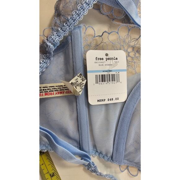 NEW Free People Bra lingerie sexy flirty 34C Lucia Underwire Blue Hydrandea NWT - Picture 4 of 6